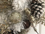 White Flocked Evergreen Wreath/Two Owls