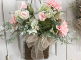 Grapevine Hanging Basket/Various Pink Flowers/Robert Stanley bow