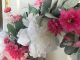 White Peonies/Pink Welcome Sign