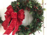 Red Velvet Bow/Evergreens/Boxwood