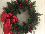 New England Evergreens/ Red Satin Bow/Satin Red Berries