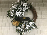 36” White lily grapevine wreath