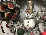 Snowman Wreath /Black Bow/Black Plaid Hat