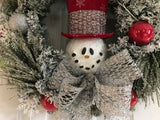 Red and Silver Snowman Wreath