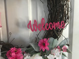 White Peonies/Pink Welcome Sign