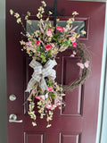 Beige Apple Blossoms/Pink Ranunculus