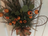 Wicker Hanging Fan/Evergreens/Orange Berries