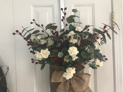 Basket of Cream Roses & Berries