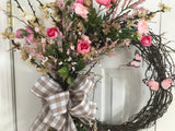 Beige Apple Blossoms/Pink Ranunculus