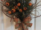 Wicker Hanging Fan/Evergreens/Orange Berries