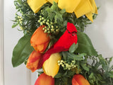 Orange and Yellow Tulips/Red Cardinals