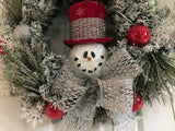 Red and Silver Snowman Wreath