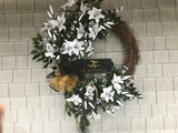 36” White lily grapevine wreath