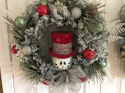 Red and Silver Snowman Wreath