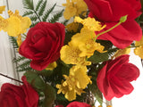 Red Roses & Yellow Oncidium Orchids