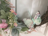 Pink Ranunculus/Three Butterflies/Light Turquoise Bow