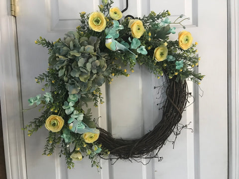 Hydrangea and Yellow Ranunculus