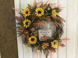 Grateful Thankful Blessed/Sunflowers and Fall Grasses