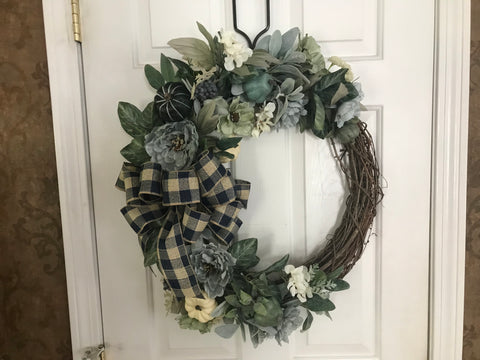 Lambs Ear and blue Pumpkins