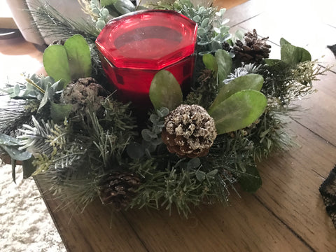 Winter Centerpiece/Red Cinnamon Candle