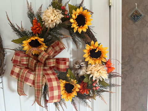Fall Sunflowers & Baby  Owl