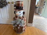Snowman on a Whiskey Barrel