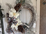 Grey Snowflake Bow/2 Velvet Poinsettias