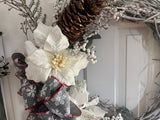 Grey Snowflake Bow/2 Velvet Poinsettias