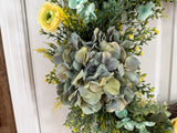 Hydrangea and Yellow Ranunculus