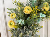 Hydrangea and Yellow Ranunculus