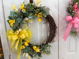 Yellow Tulips with a touch of Blue/chiffon bow/