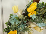 Yellow Tulips with a touch of Blue/chiffon bow/