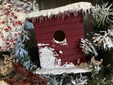 Burgundy Birdhouse in a Winter Wonderland