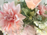 Pink Dahlias/Pink Chiffon Bow/Hanging Basket