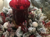 Red and White Snow Covered Centerpiece