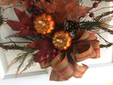 Maple Leaf Grapevine Wreath/Two Metallic Pumpkins