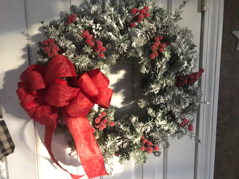 Snow covered evergreens-berries-pine cones