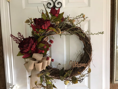 Cranberry roses...welcome sign