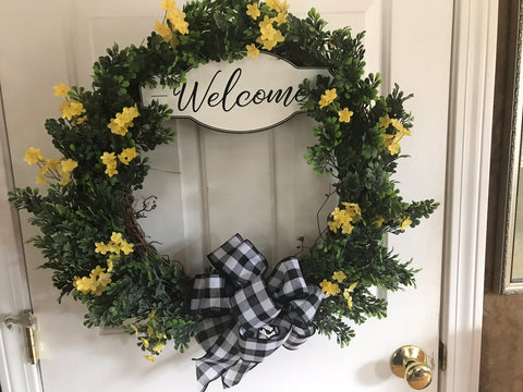 Welcome/Farmhouse Wreath with a touch of yellow