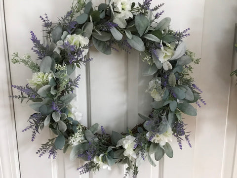 Lambs Ear, Eucalyptus, white Hydrangeas and Lavender