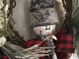 Snowman in Grey #2 Grapevine Wreath