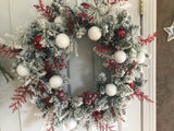 Red and White Snow Covered Centerpiece