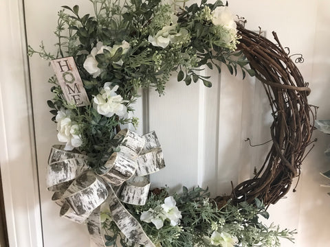 Birch tree Bow White Hydrangeas Home