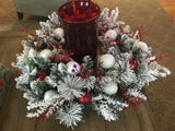 Red and White Snow Covered Centerpiece