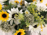 Cream and Yellow Sunflowers in a Hanging Galvanized Tin