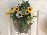 Cream and Yellow Sunflowers in a Hanging Galvanized Tin