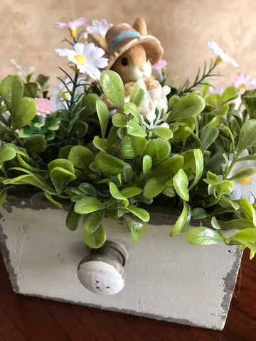 Male bunny planting peas