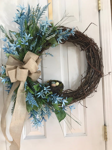 Blue Salvia on a grapevine wreath