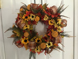 Maple Leaves/Sunflowers on a straw wreath