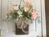 Grapevine Hanging Basket/Various Pink Flowers/Robert Stanley bow